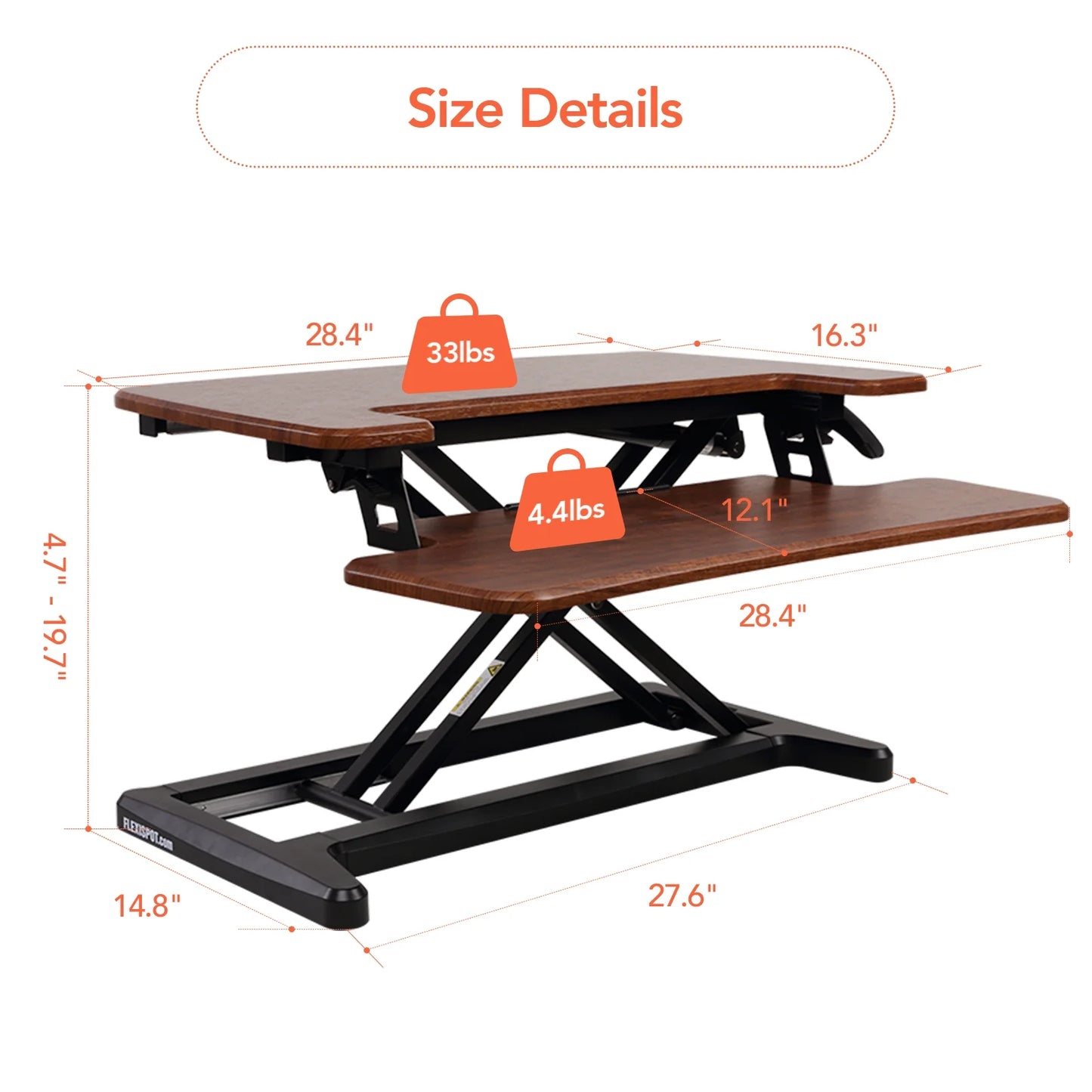 Home Office Height Adjustable Standing Desk Converter Mahogany 28" U-Shape with Keyboard Tray