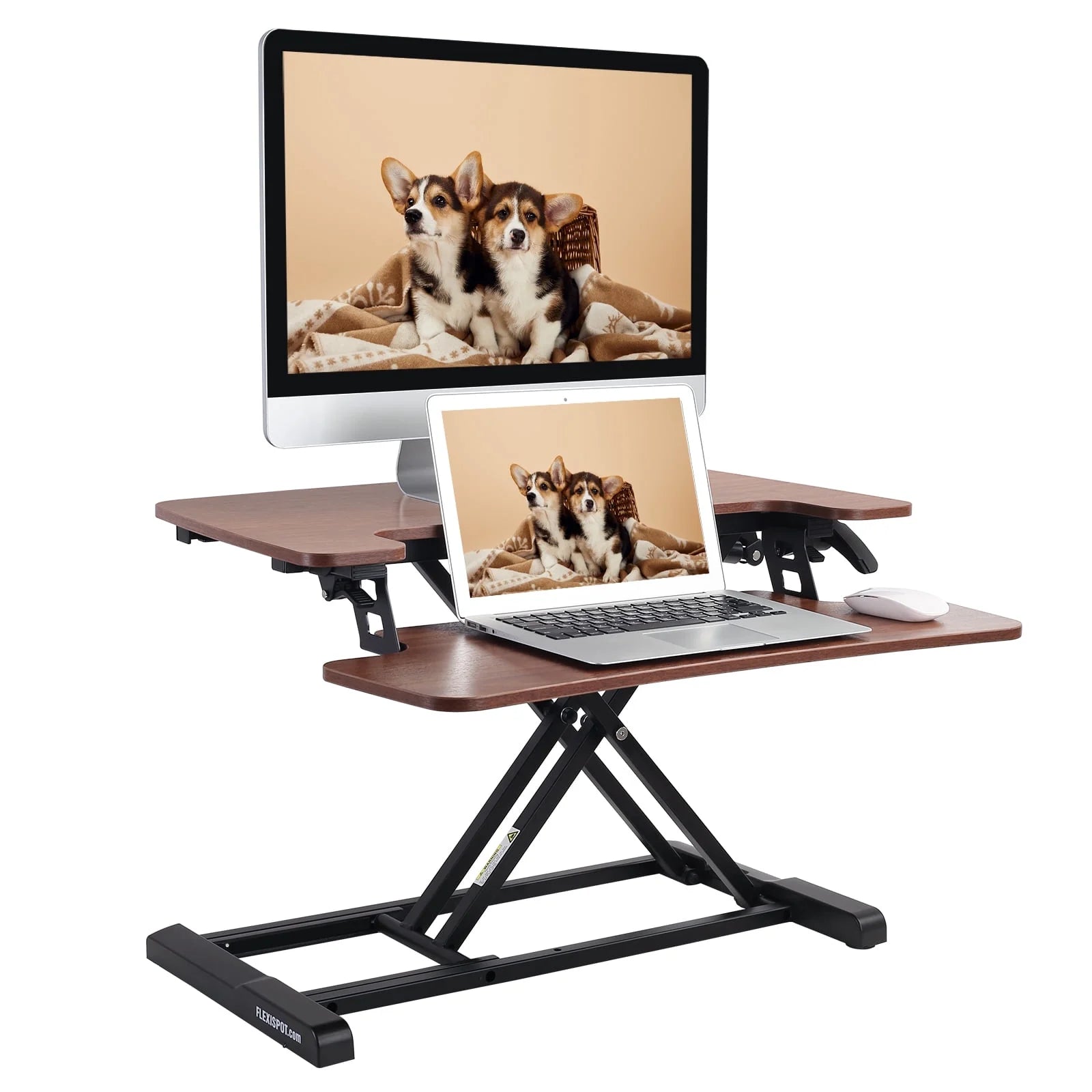 Home Office Height Adjustable Standing Desk Converter Mahogany 28" U-Shape with Keyboard Tray